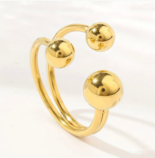 Luna Golden Bead Adjustable Ring